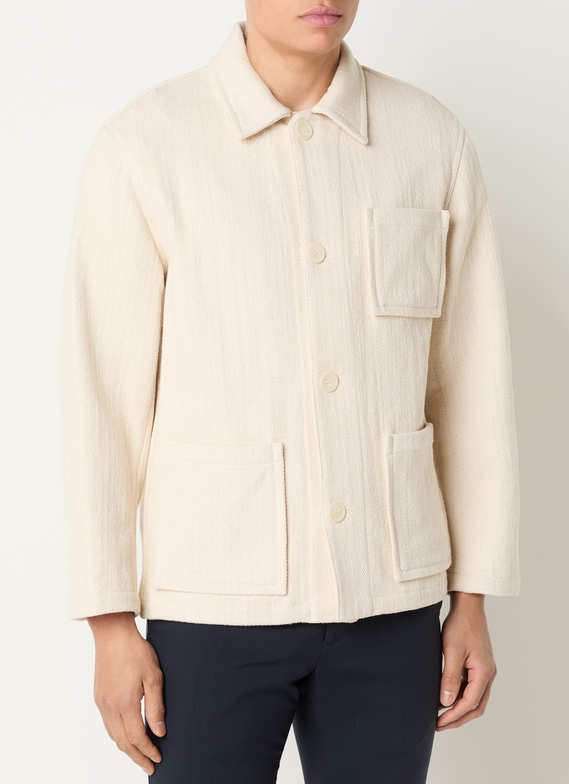 Sandro Regular fit overshirt van tweed met opgestikte zakken - detail 4 creme
