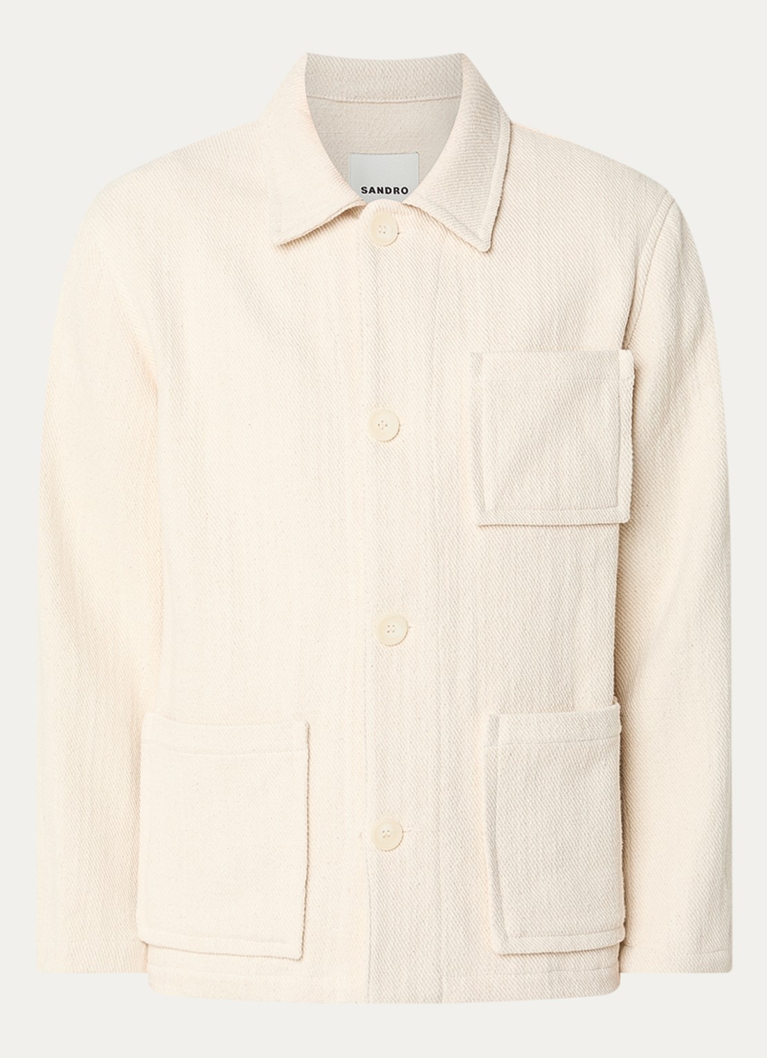 Sandro Regular fit overshirt van tweed met opgestikte zakken - voorkant creme