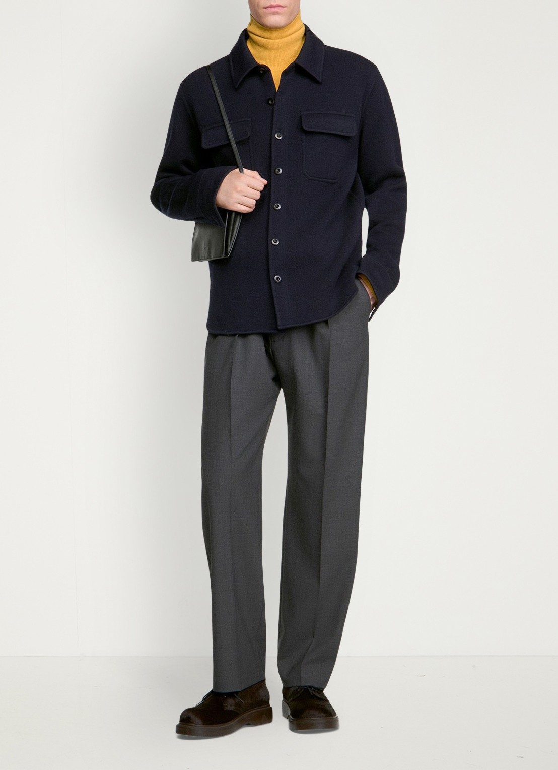 Sandro Regular fit overshirt van wol - detail 3 donkerblauw