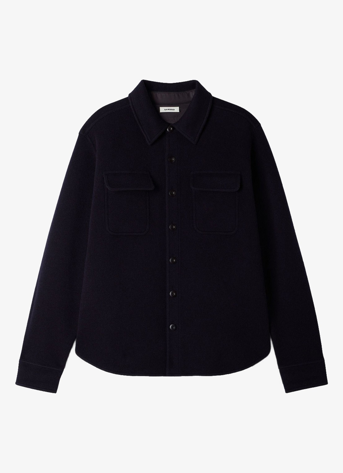 Sandro Regular fit overshirt van wol - voorkant 5 donkerblauw
