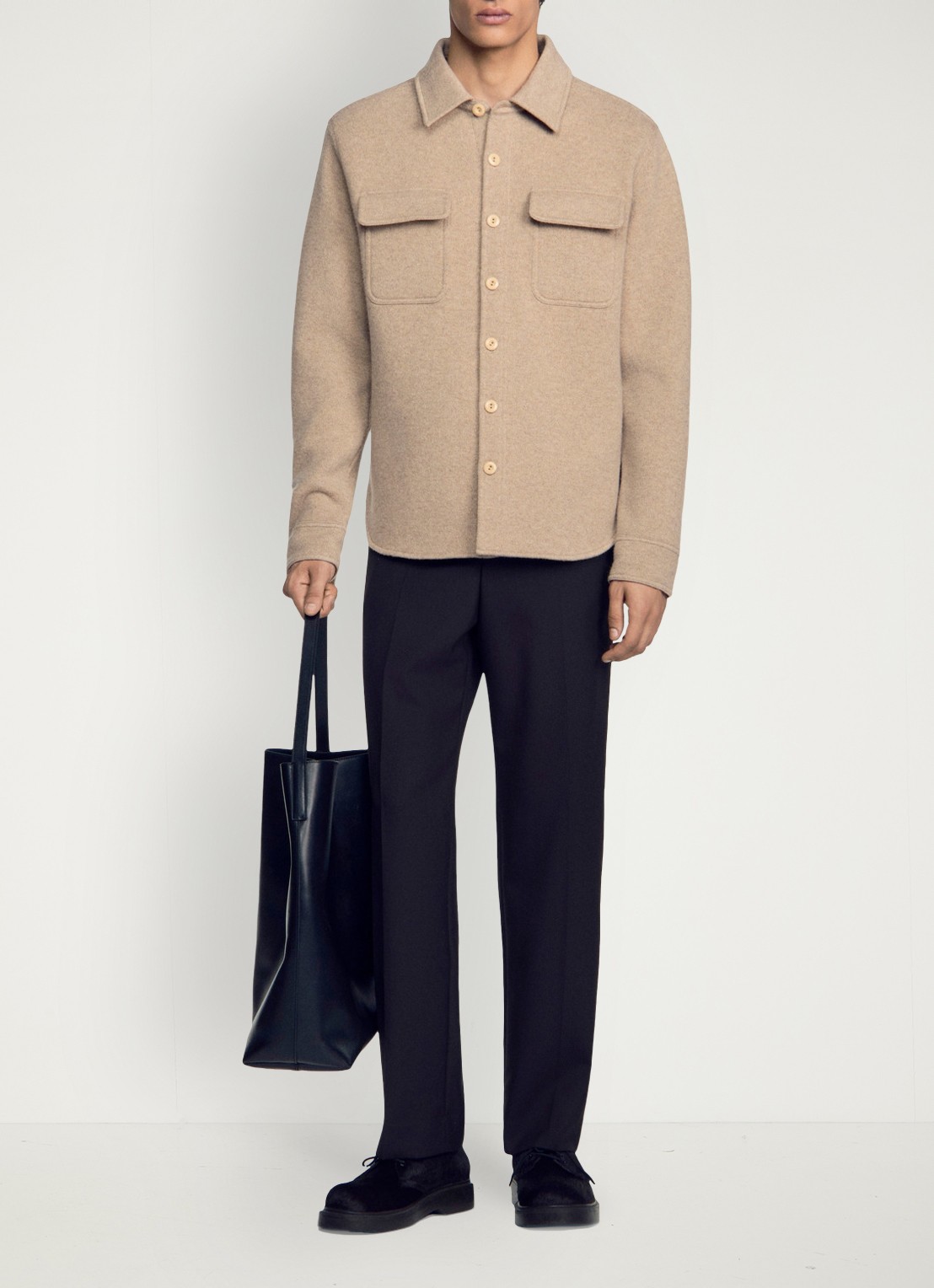 Sandro Regular fit overshirt van wol - detail 3 beige