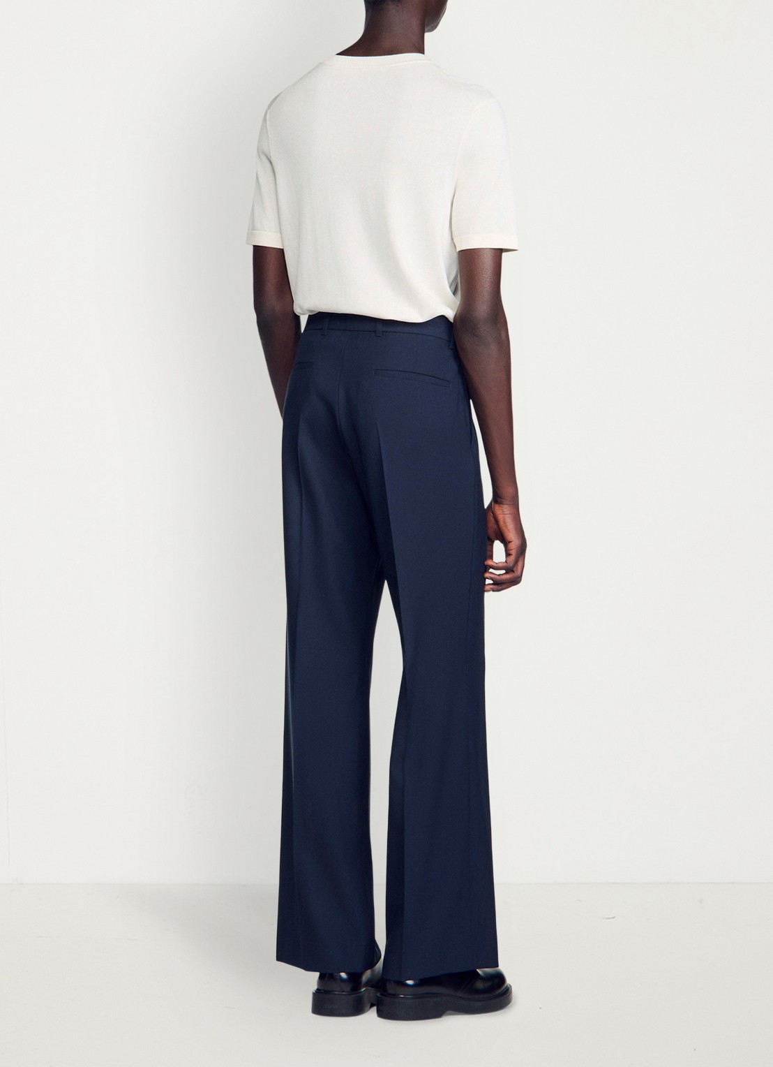 Sandro Regular fit pantalon van wol met steekzakken - achterkant 4 donkerblauw