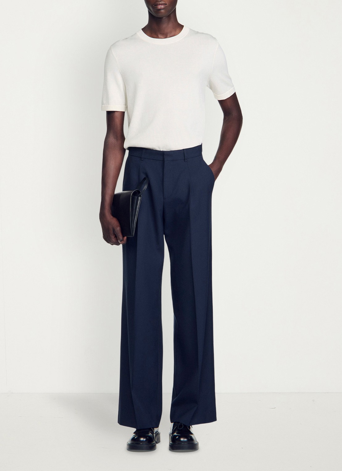 Sandro Regular fit pantalon van wol met steekzakken - detail donkerblauw