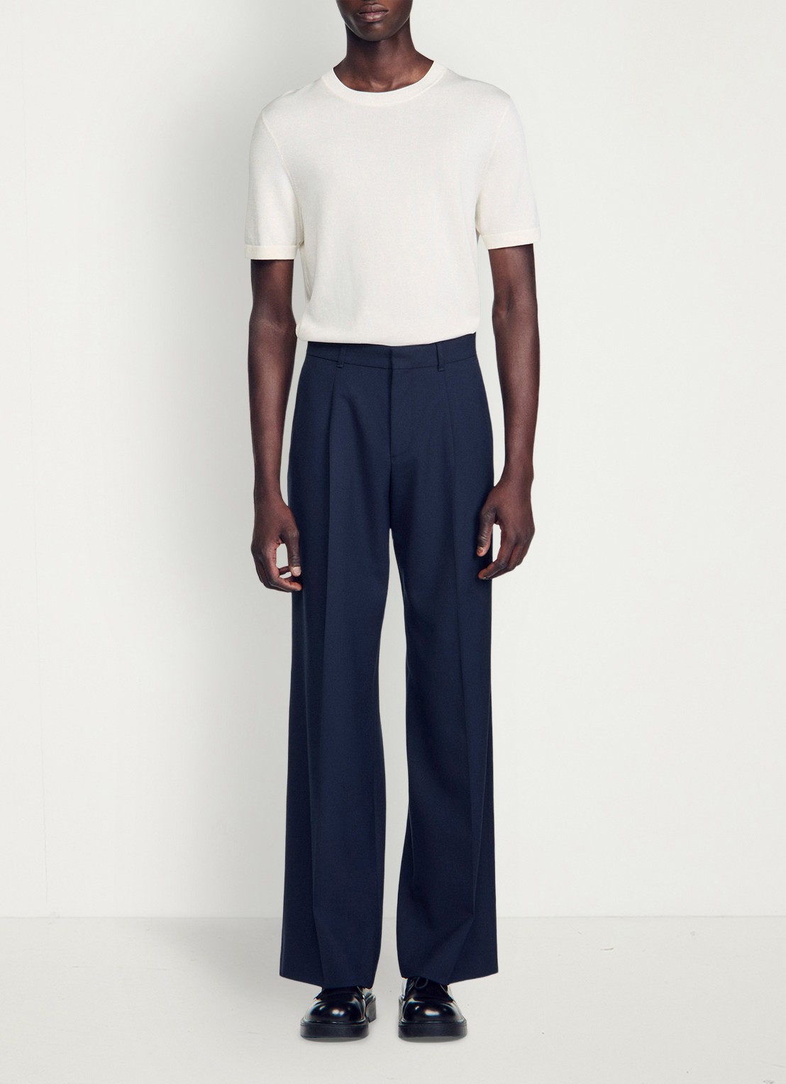 Sandro Regular fit pantalon van wol met steekzakken - voorkant 6 donkerblauw