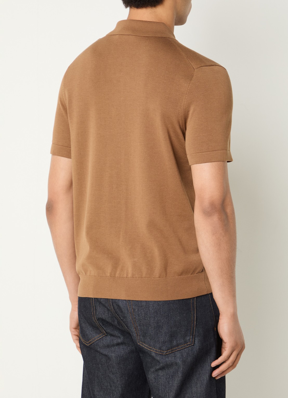 Sandro Regular fit polo in zijdeblend - achterkant 2 cognac