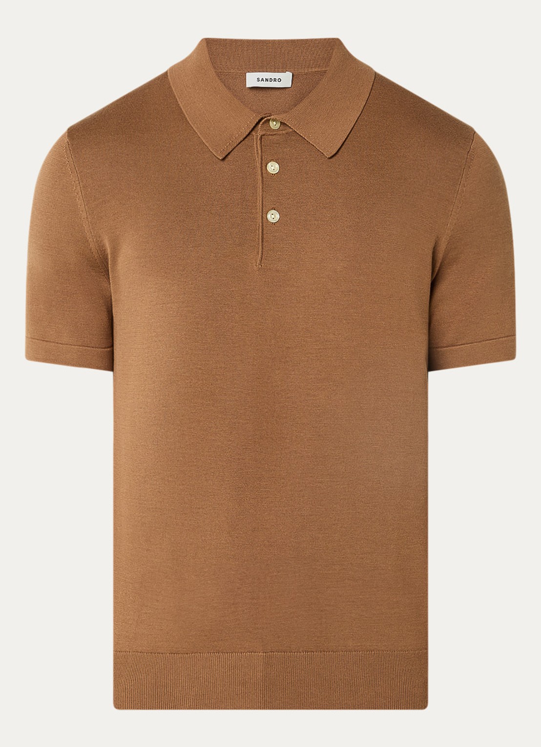 Sandro Regular fit polo in zijdeblend - voorkant 3 cognac