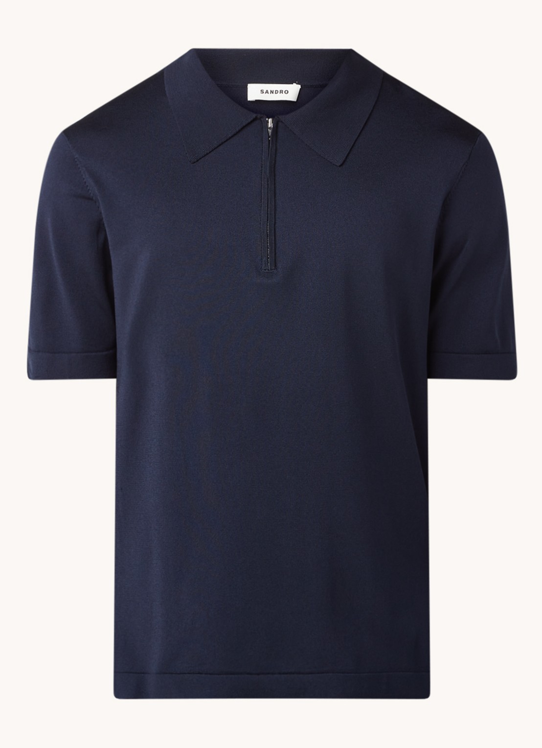 Sandro Regular fit polo met halve rits  - voorkant 3 donkerblauw