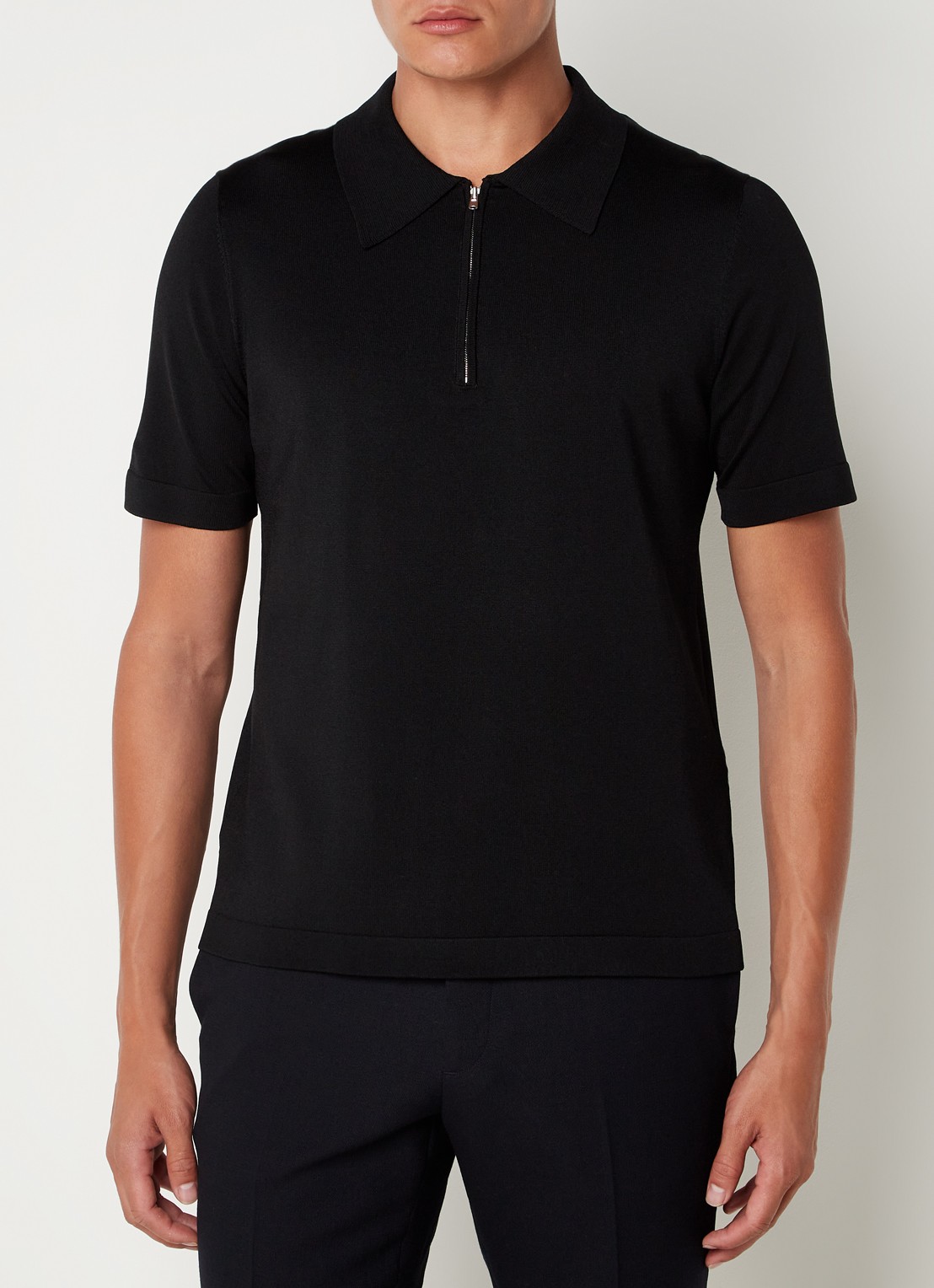 Sandro Regular fit polo met halve rits  - detail zwart