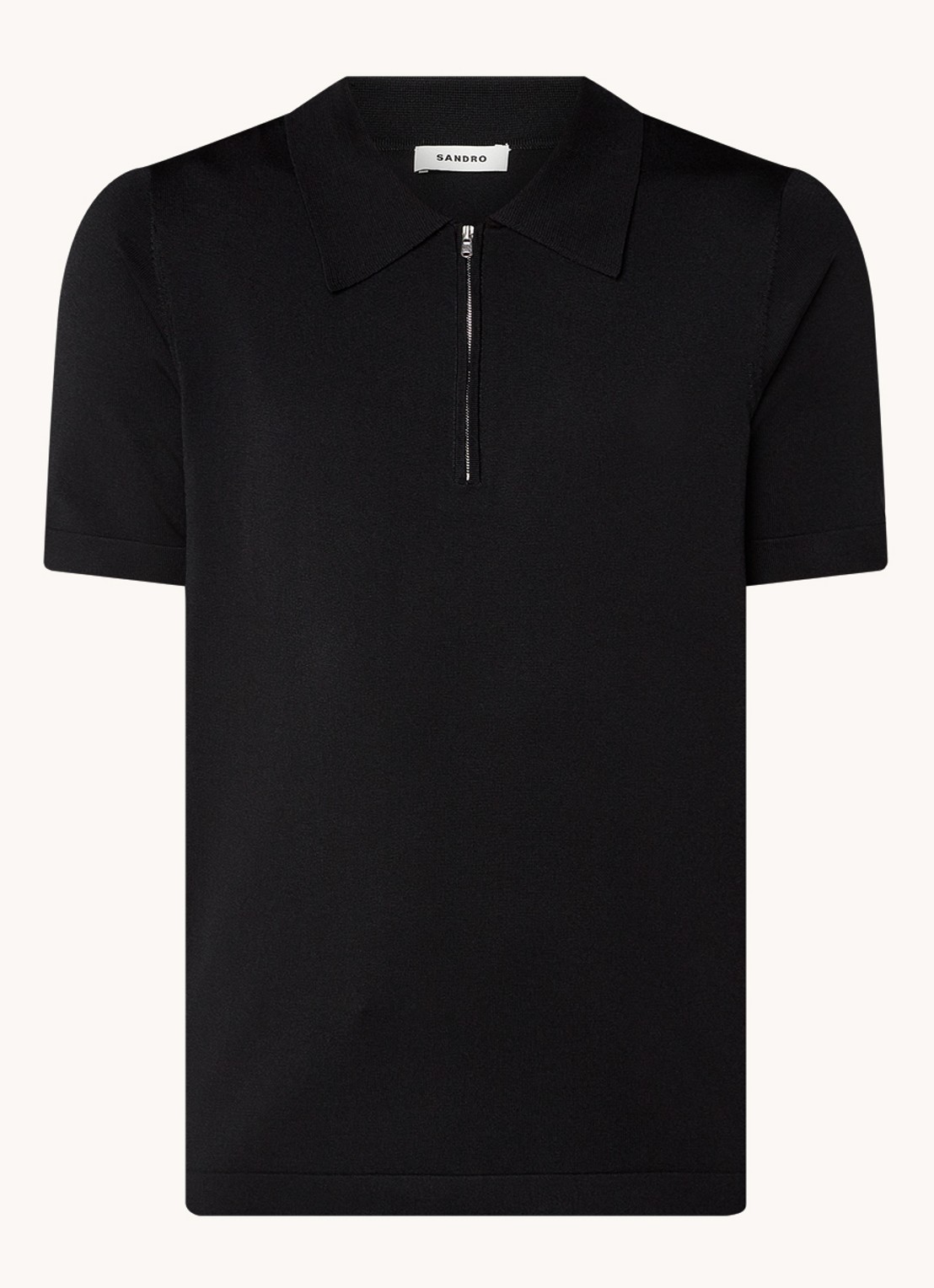 Sandro Regular fit polo met halve rits  - voorkant 3 zwart