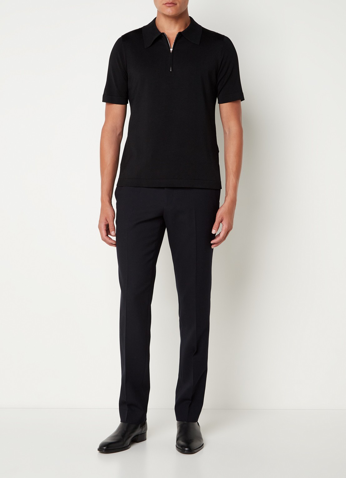 Sandro Regular fit polo met halve rits  - voorkant 4 zwart