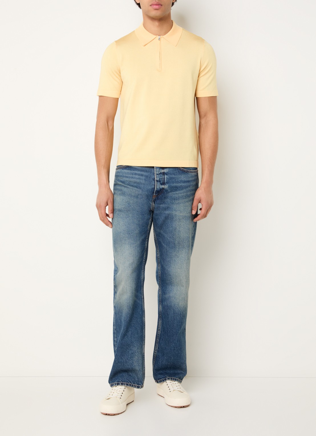Sandro Regular fit polo met halve rits  - voorkant 3 geel