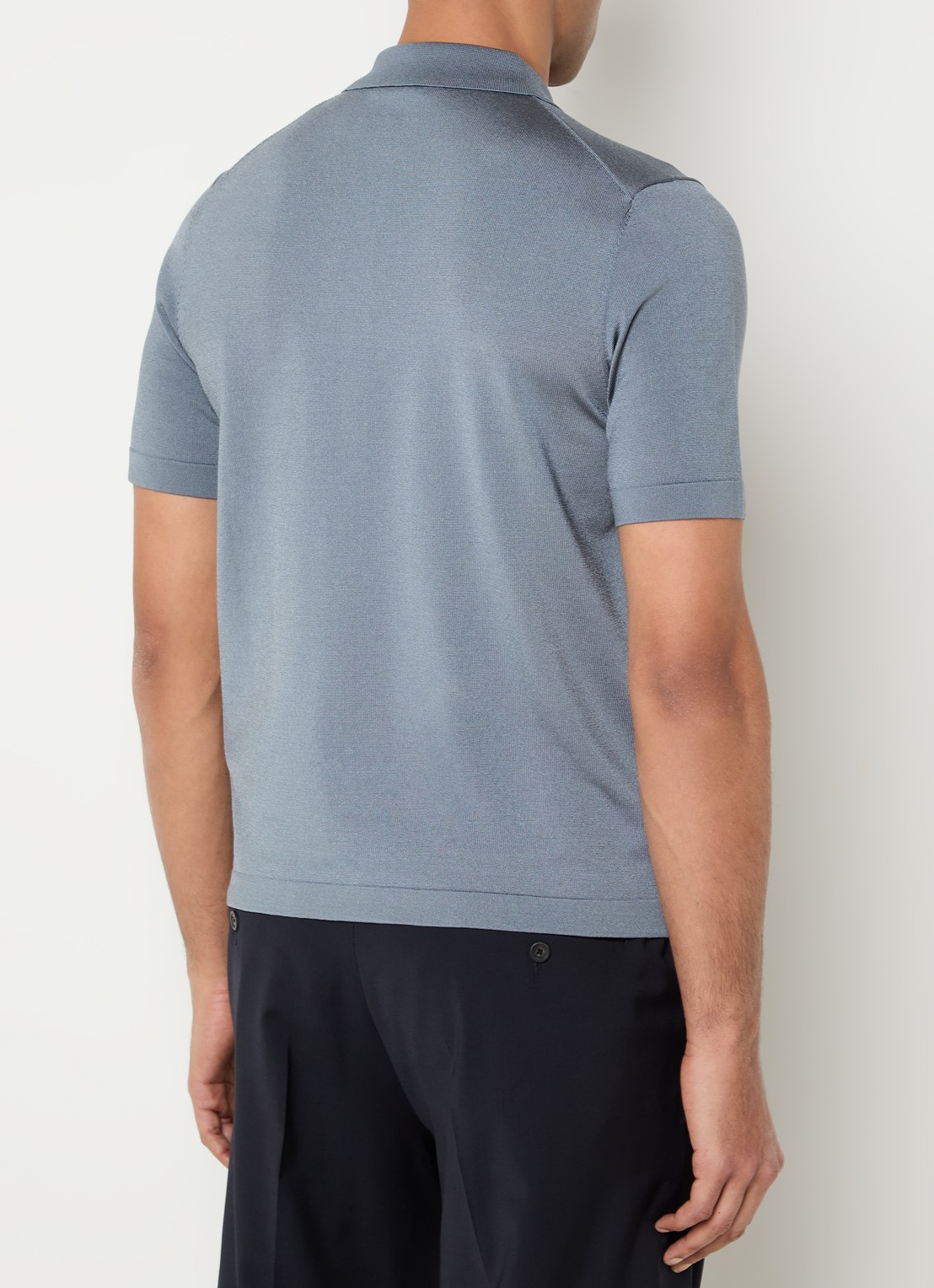 Sandro Regular fit polo met halve rits  - achterkant staalblauw