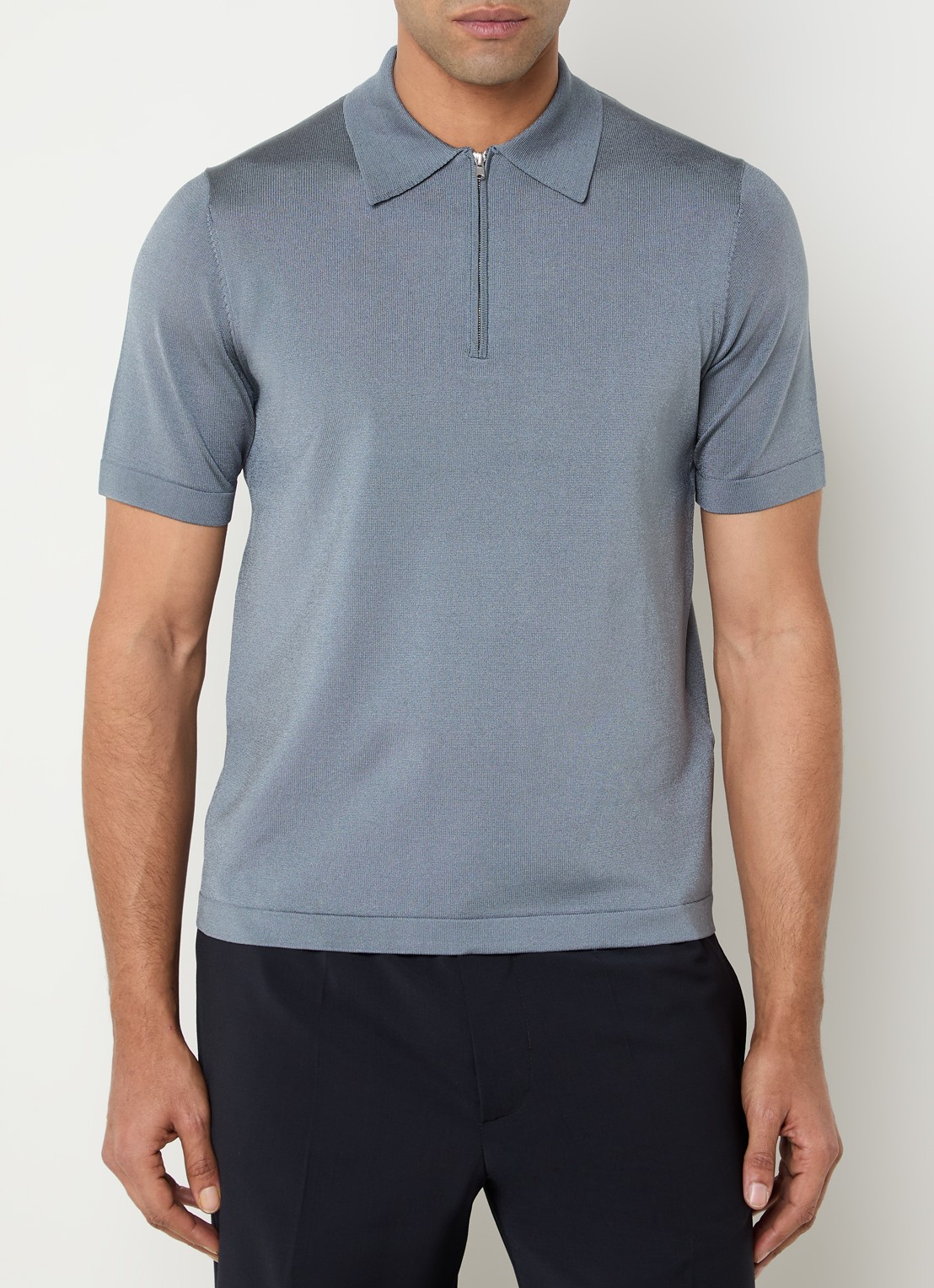 Sandro Regular fit polo met halve rits  - detail 4 staalblauw