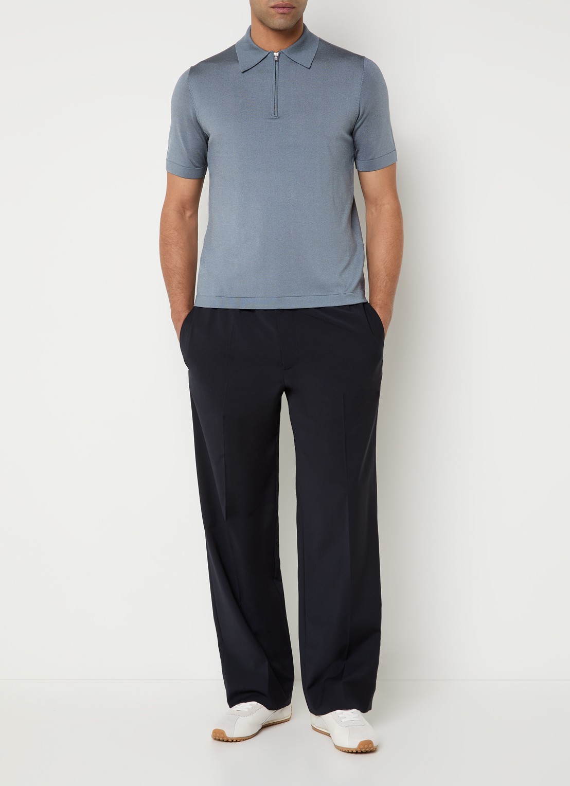 Sandro Regular fit polo met halve rits  - voorkant 3 staalblauw
