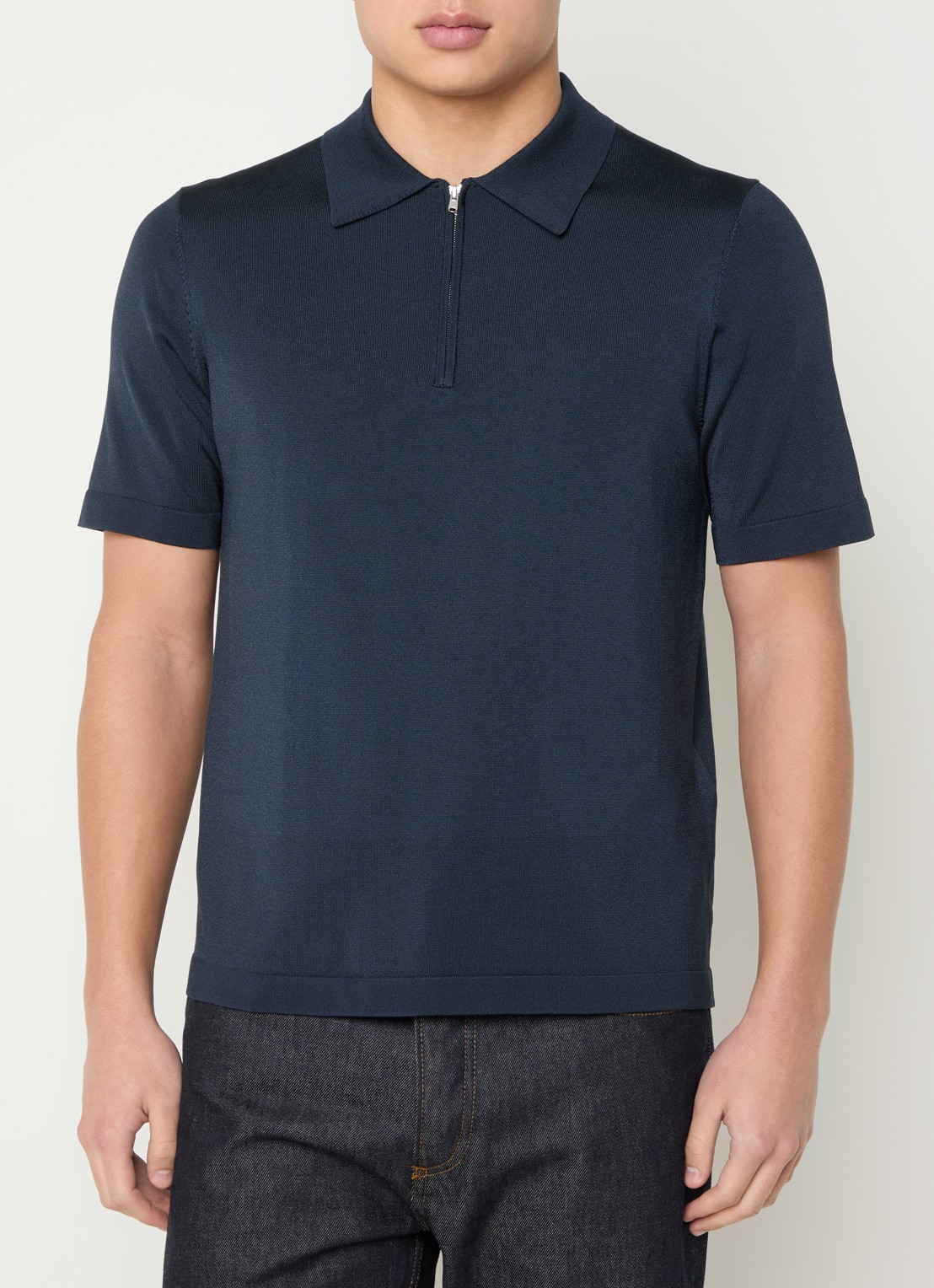 Sandro Regular fit polo met halve rits  - detail 4 kobaltblauw