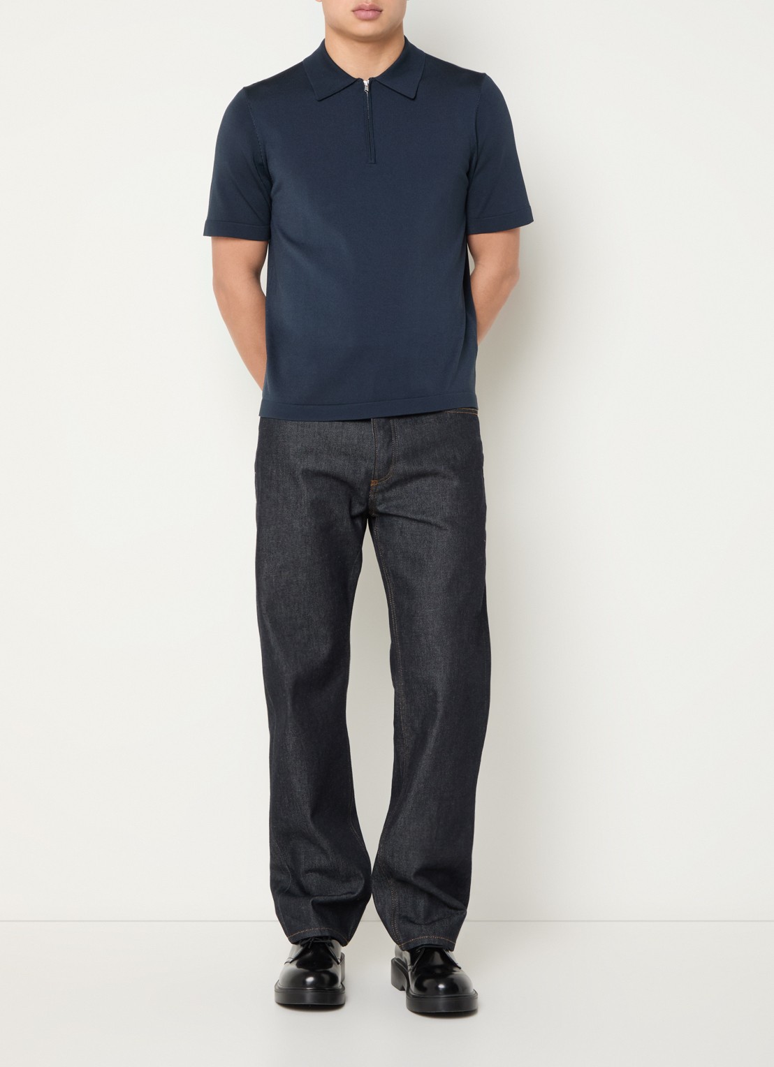 Sandro Regular fit polo met halve rits  - voorkant 3 kobaltblauw