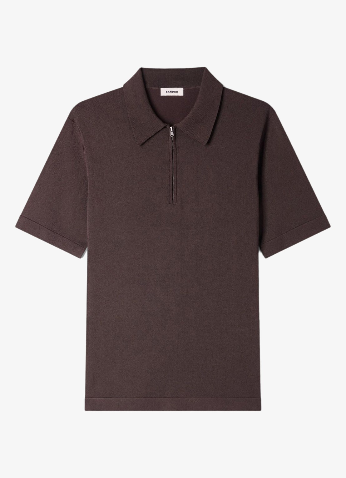 Sandro Regular fit polo met halve rits  - voorkant chocolate / bruin