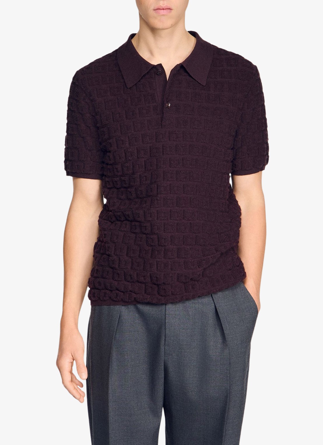 Sandro Regular fit polo met ingebreid patroon - detail 4 chocolate / bruin