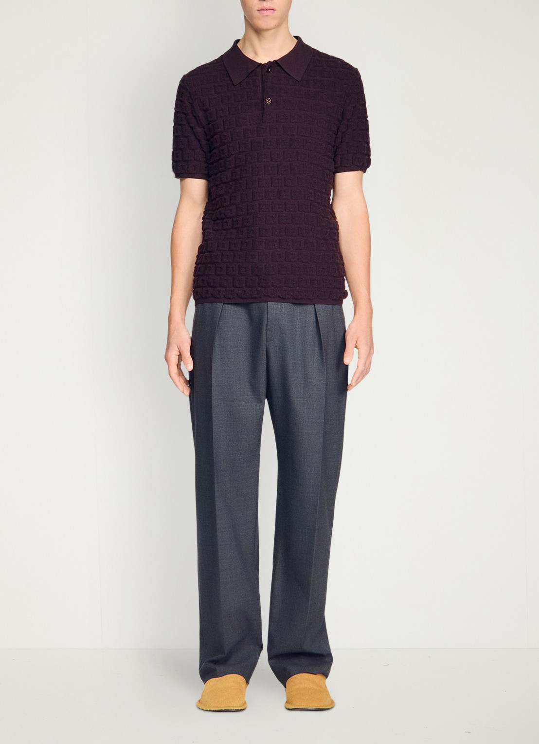 Sandro Regular fit polo met ingebreid patroon - detail 5 chocolate / bruin