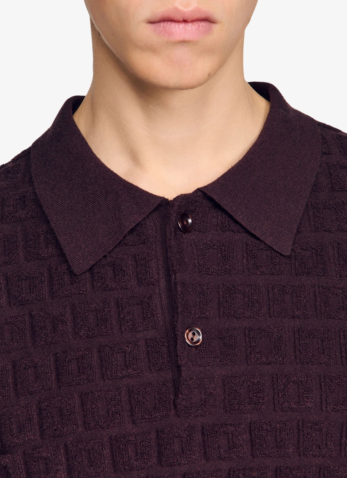 Sandro Regular fit polo met ingebreid patroon - detail 6 chocolate / bruin
