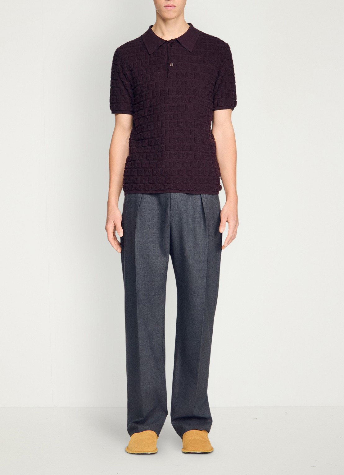 Sandro Regular fit polo met ingebreid patroon - detail 7 chocolate / bruin