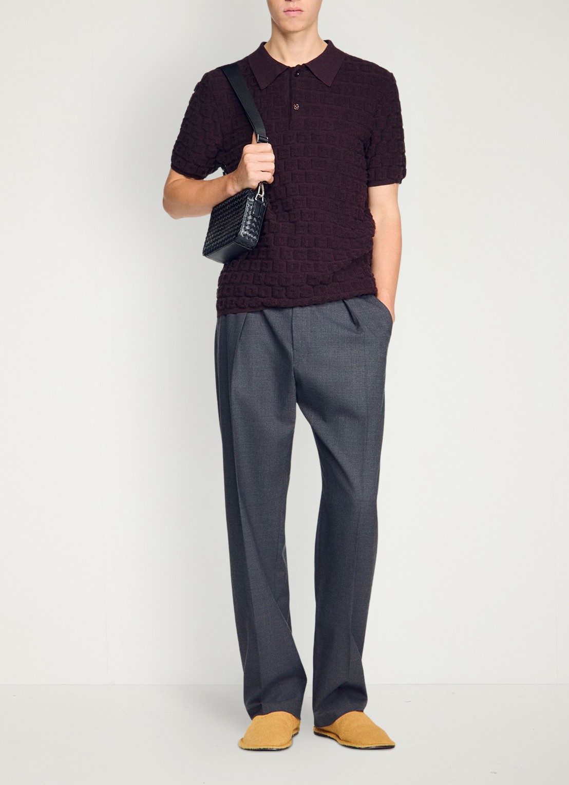 Sandro Regular fit polo met ingebreid patroon - voorkant 2 chocolate / bruin