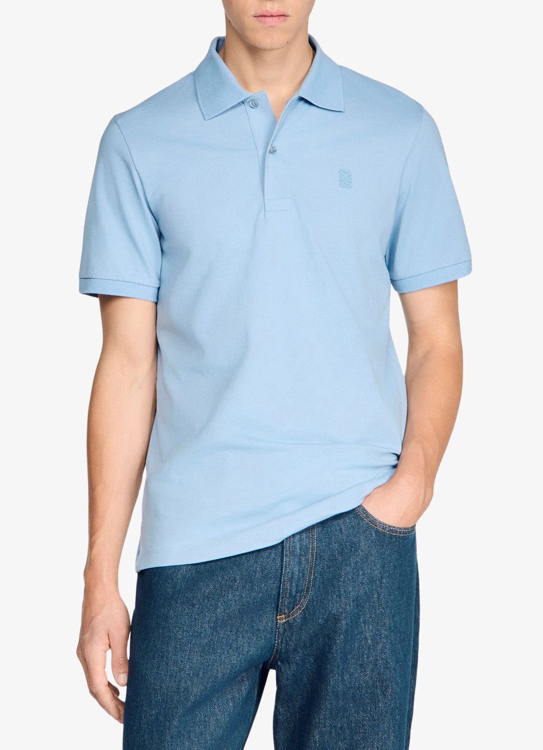 Sandro Regular fit polo met logoborduring - detail 2 lichtblauw