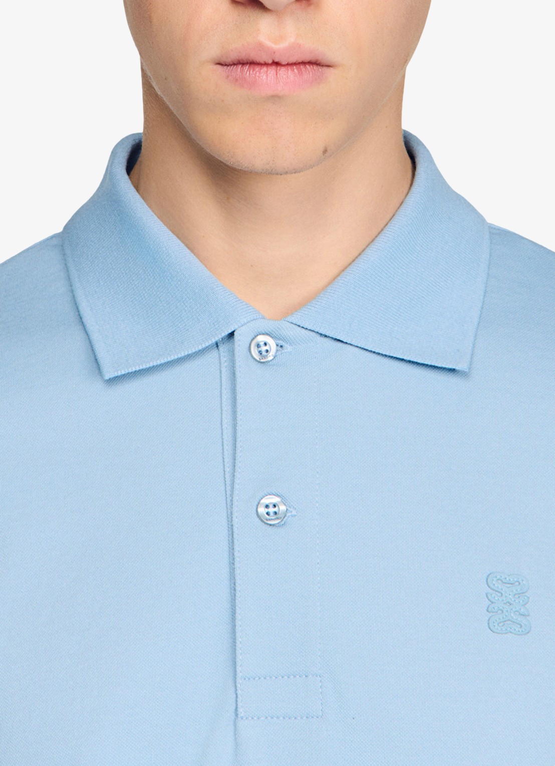 Sandro Regular fit polo met logoborduring - detail 4 lichtblauw