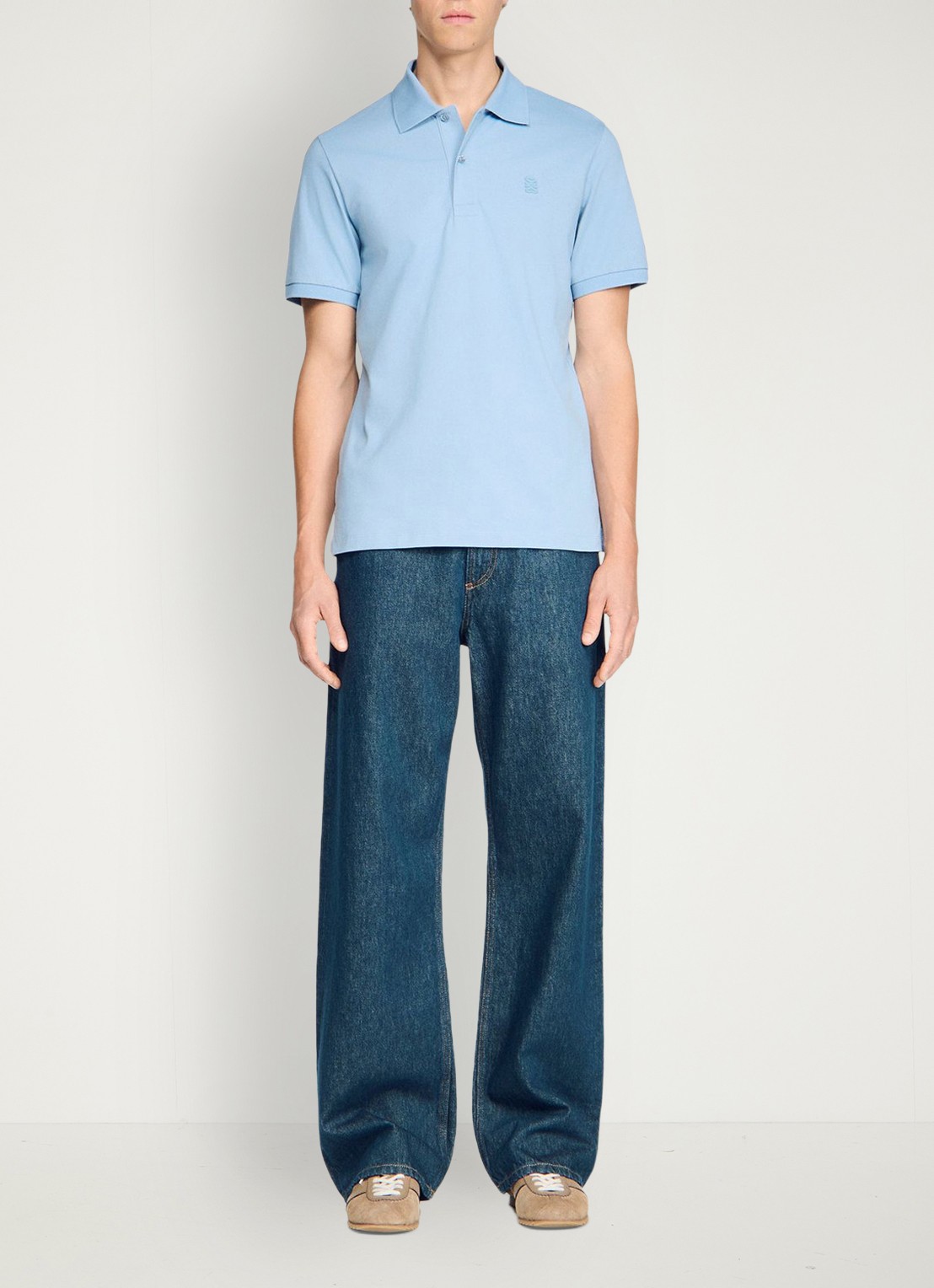 Sandro Regular fit polo met logoborduring - detail 5 lichtblauw