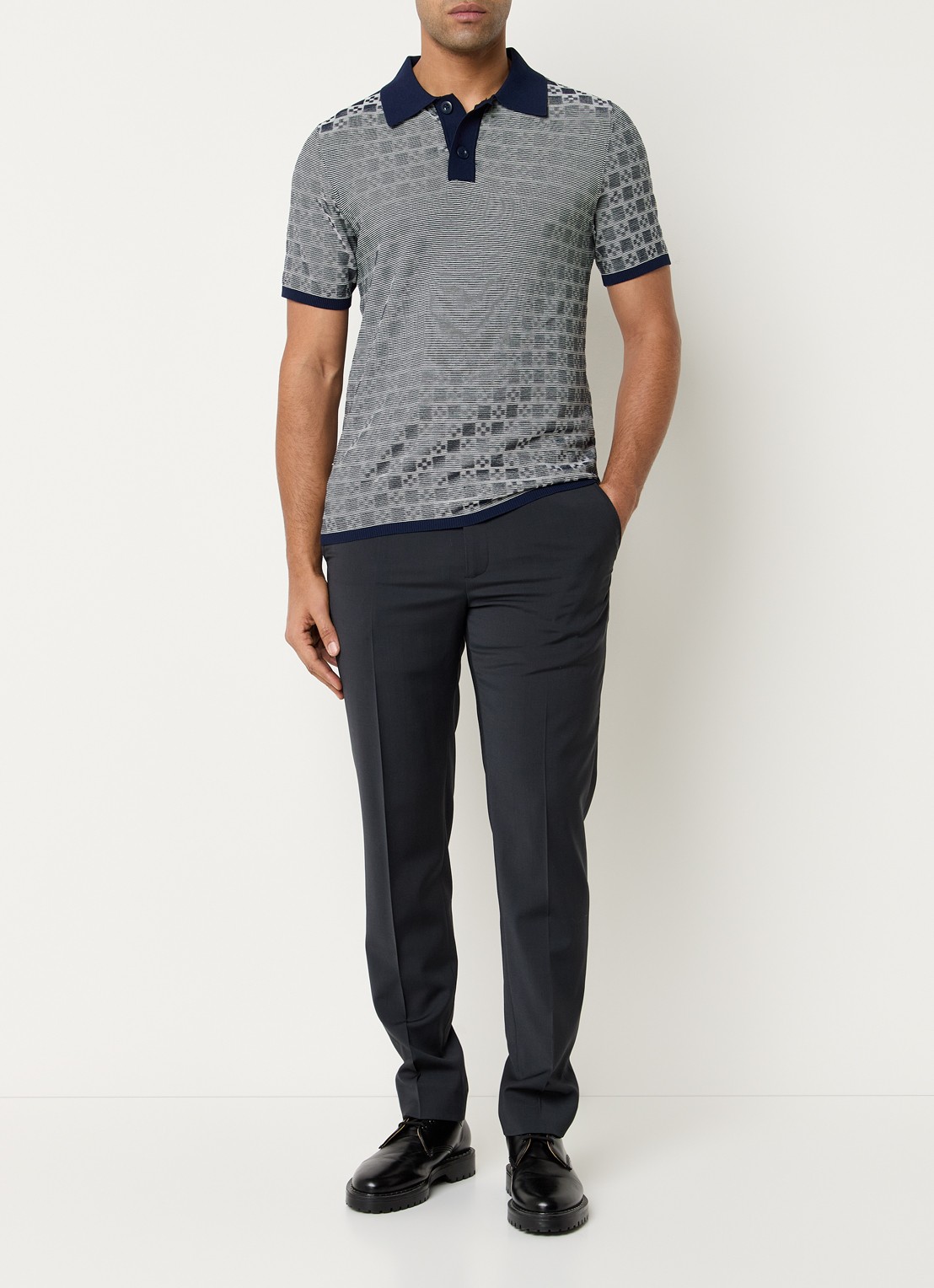 Sandro Regular fit polo met ribstructuur en logoborduring - voorkant 5 donkerblauw