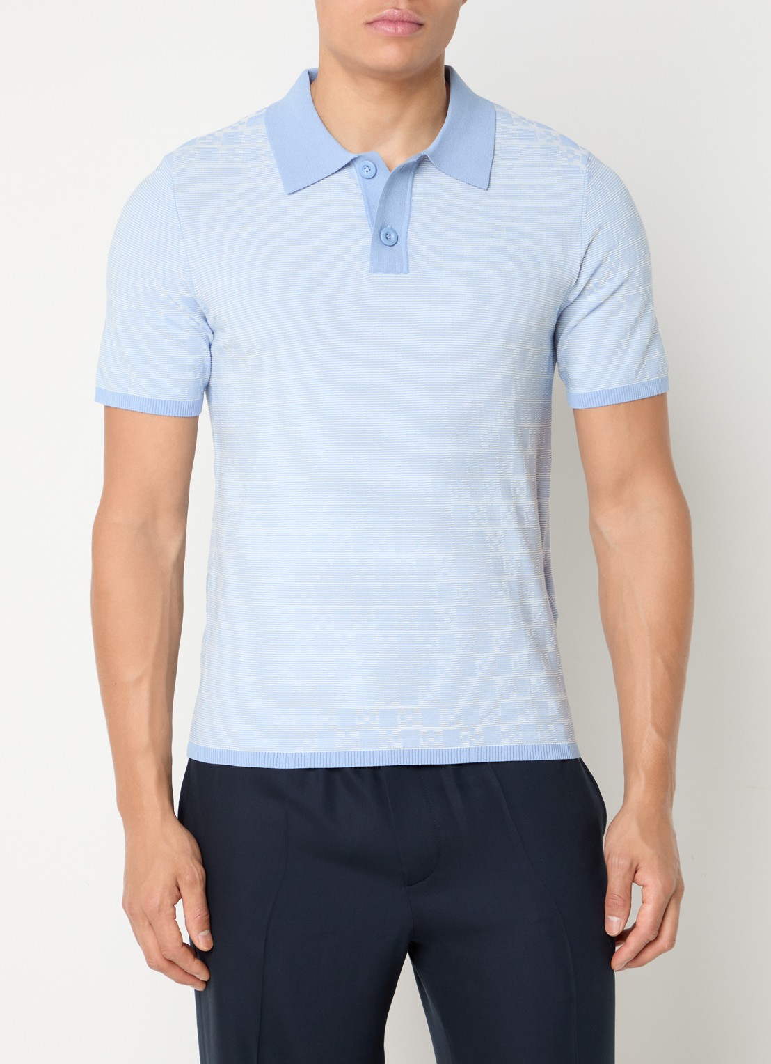 Sandro Regular fit polo met ribstructuur en logoborduring - detail 4 lichtblauw
