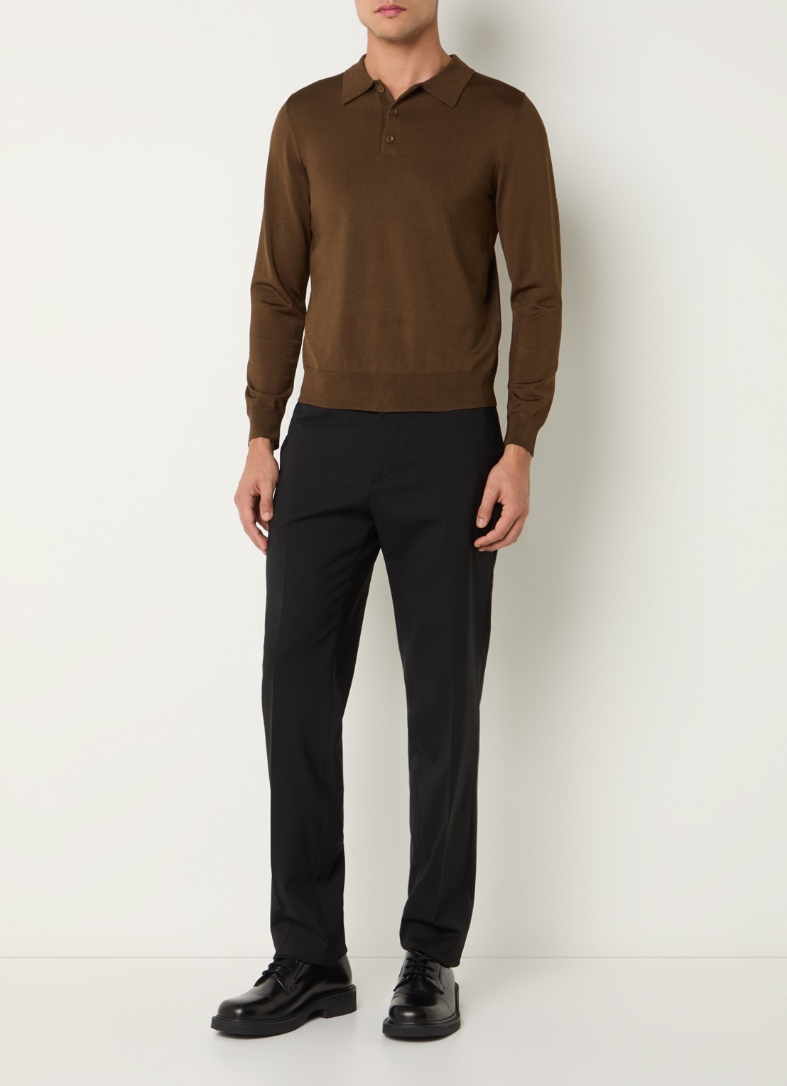 Sandro Regular fit polo met stretch - voorkant 3 bruin