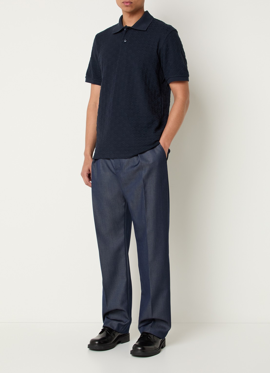 Sandro Regular fit polo met structuur - voorkant 2 donkerblauw