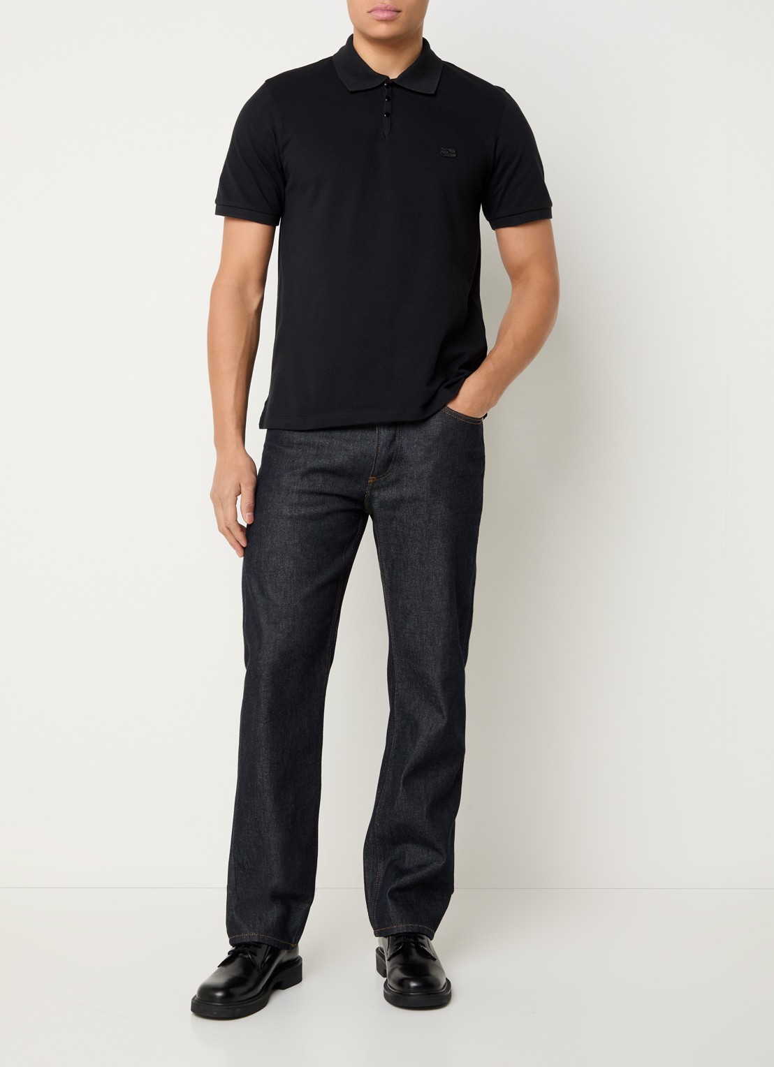 Sandro Regular fit polo van piqué katoen met logo - voorkant 3 zwart