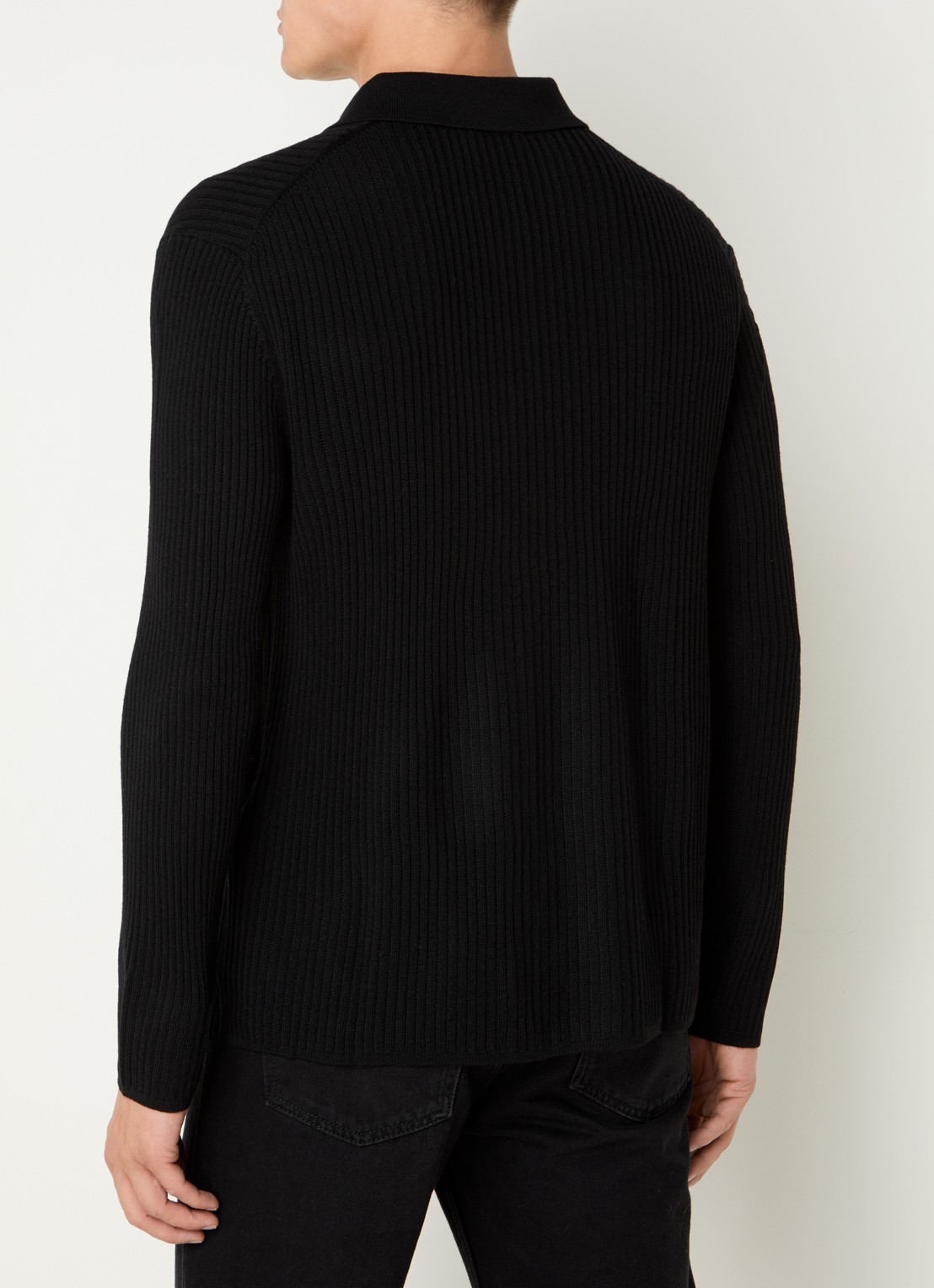 Sandro Ribgebreid vest in wolblend met V-hals - achterkant 2 black / zwart