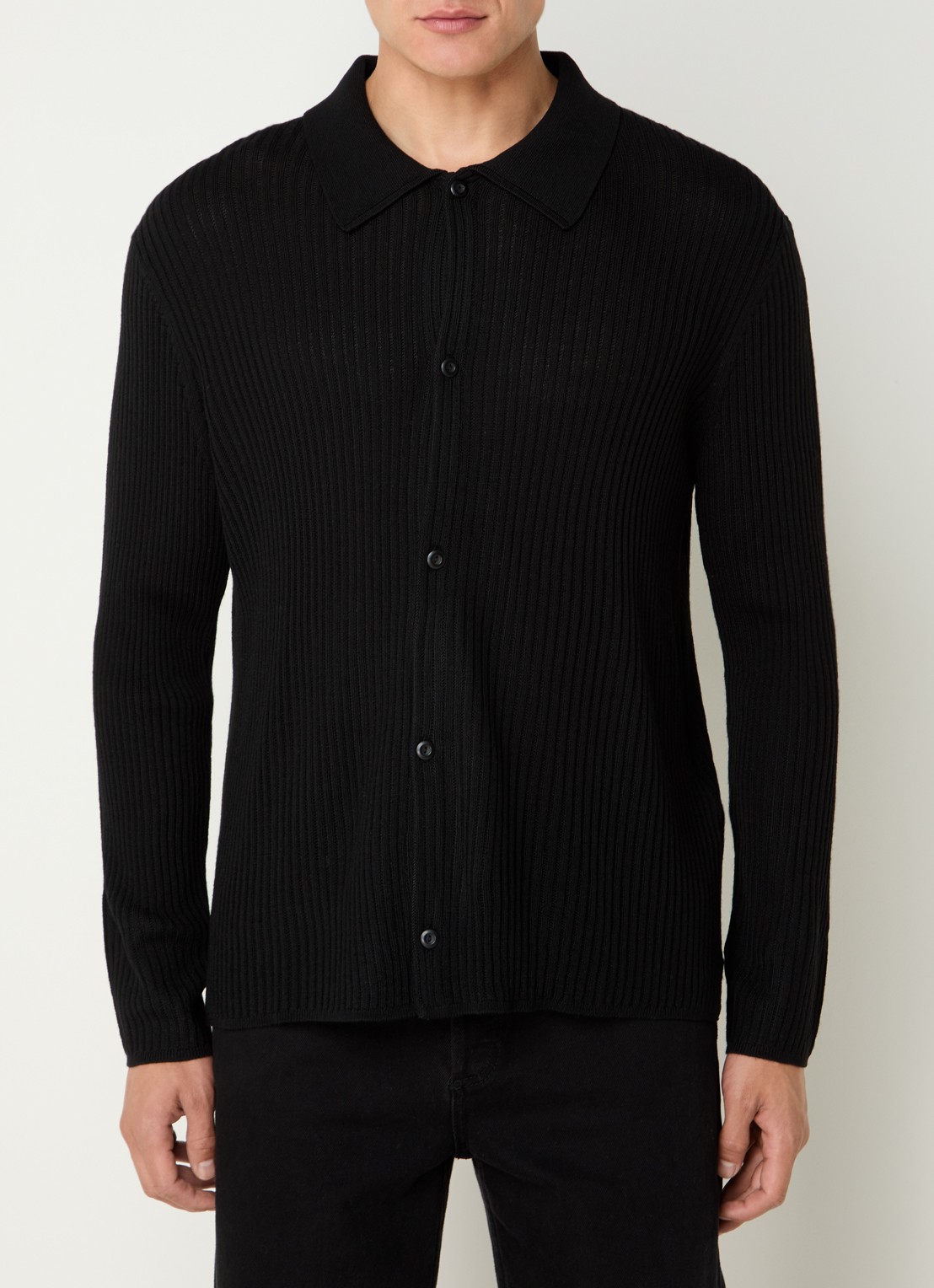 Sandro Ribgebreid vest in wolblend met V-hals - detail black / zwart