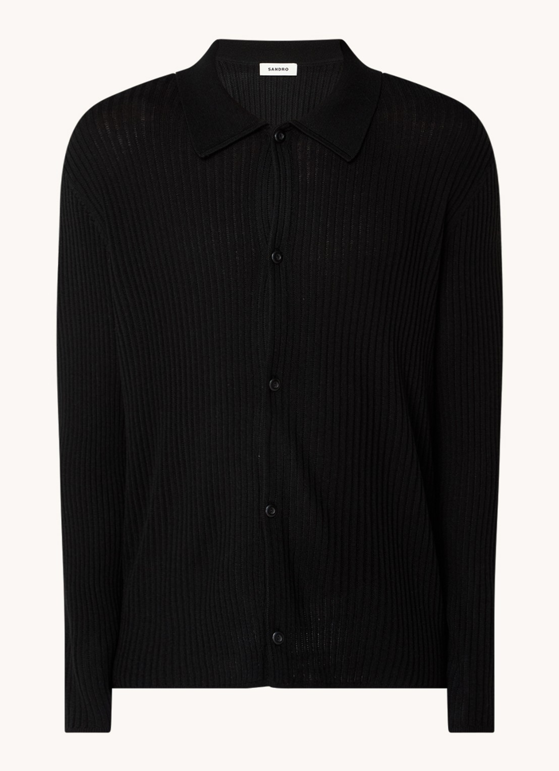 Sandro Ribgebreid vest in wolblend met V-hals - voorkant 3 black / zwart