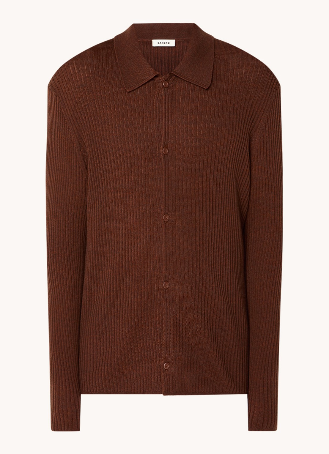 Sandro Ribgebreid vest in wolblend met V-hals - voorkant 3 cognac / bruin