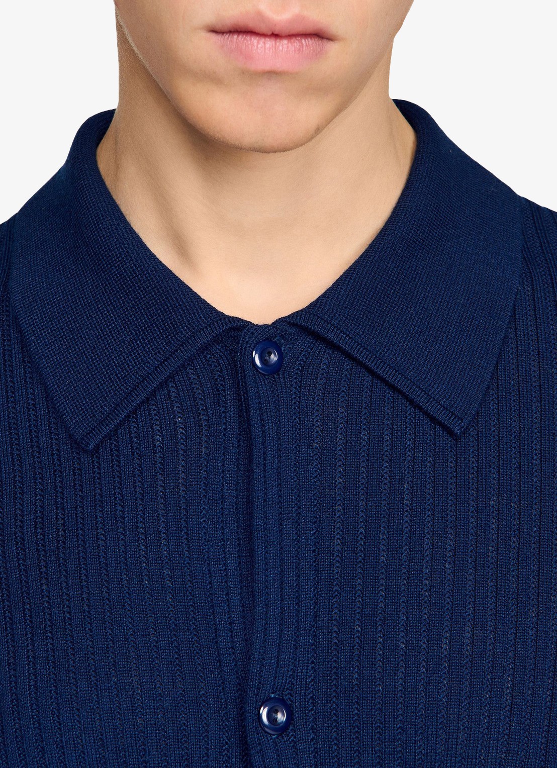 Sandro Ribgebreid vest in wolblend met V-hals - detail 5 royalblauw
