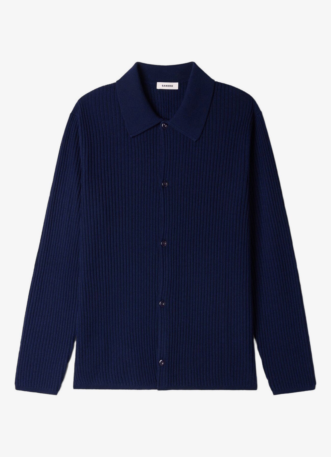 Sandro Ribgebreid vest in wolblend met V-hals - voorkant 2 royalblauw