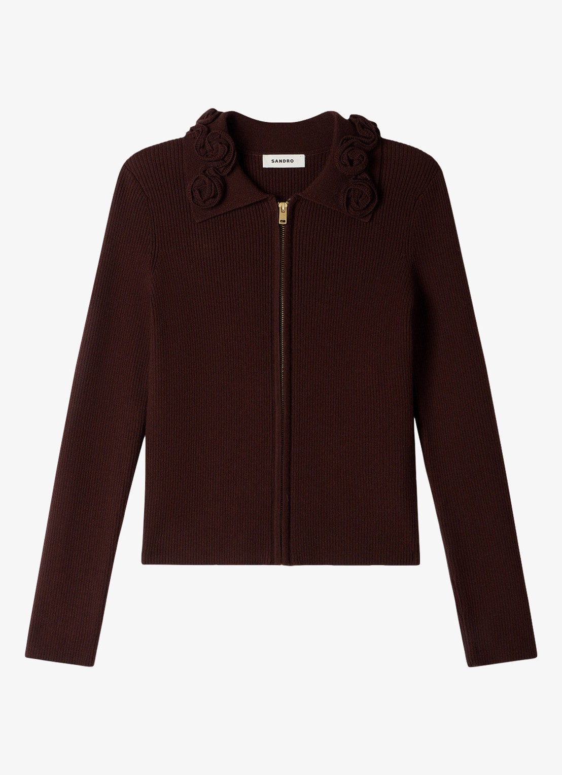 Sandro Ribgebreid vest met borduring - voorkant bruin