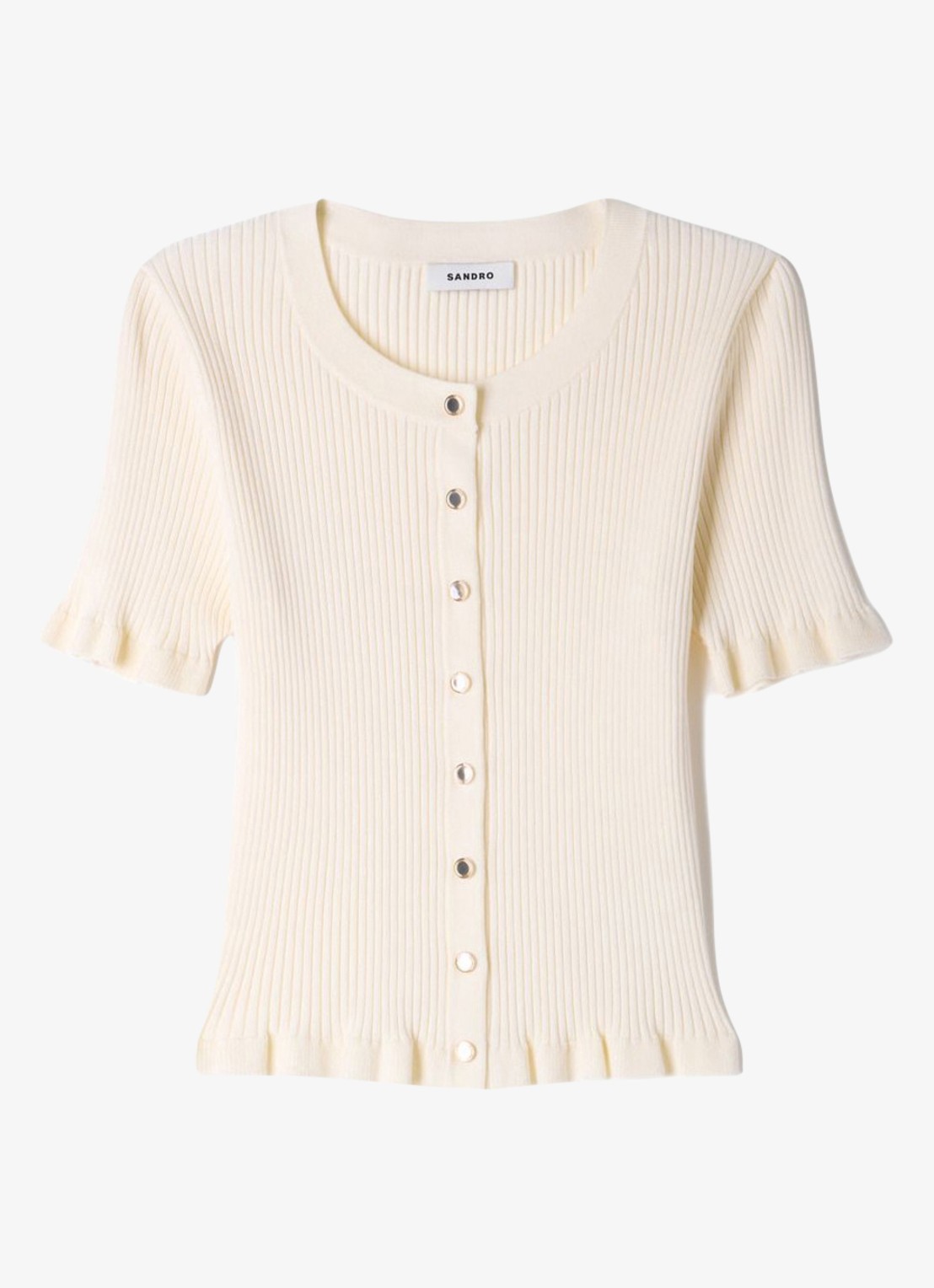 Sandro Ribgebreid vest met volants - voorkant 6 beige