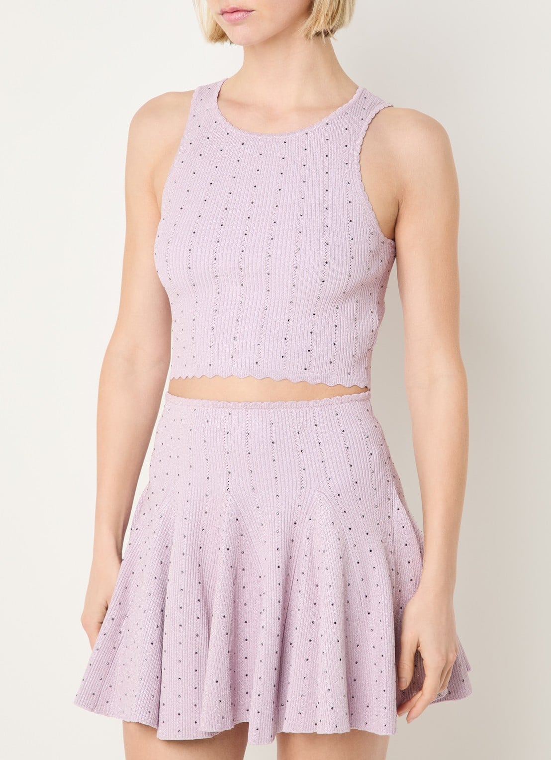 Sandro Ribgebreide crop top met strass - detail lila