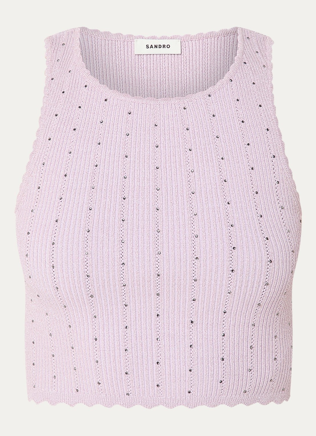 Sandro Ribgebreide crop top met strass - voorkant 3 lila