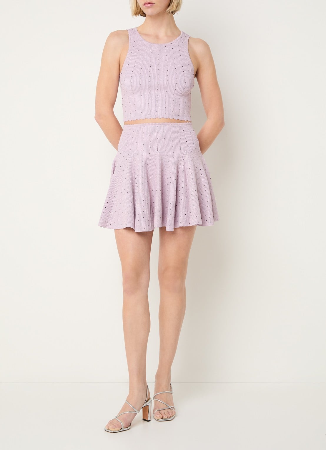 Sandro Ribgebreide crop top met strass - voorkant 4 lila