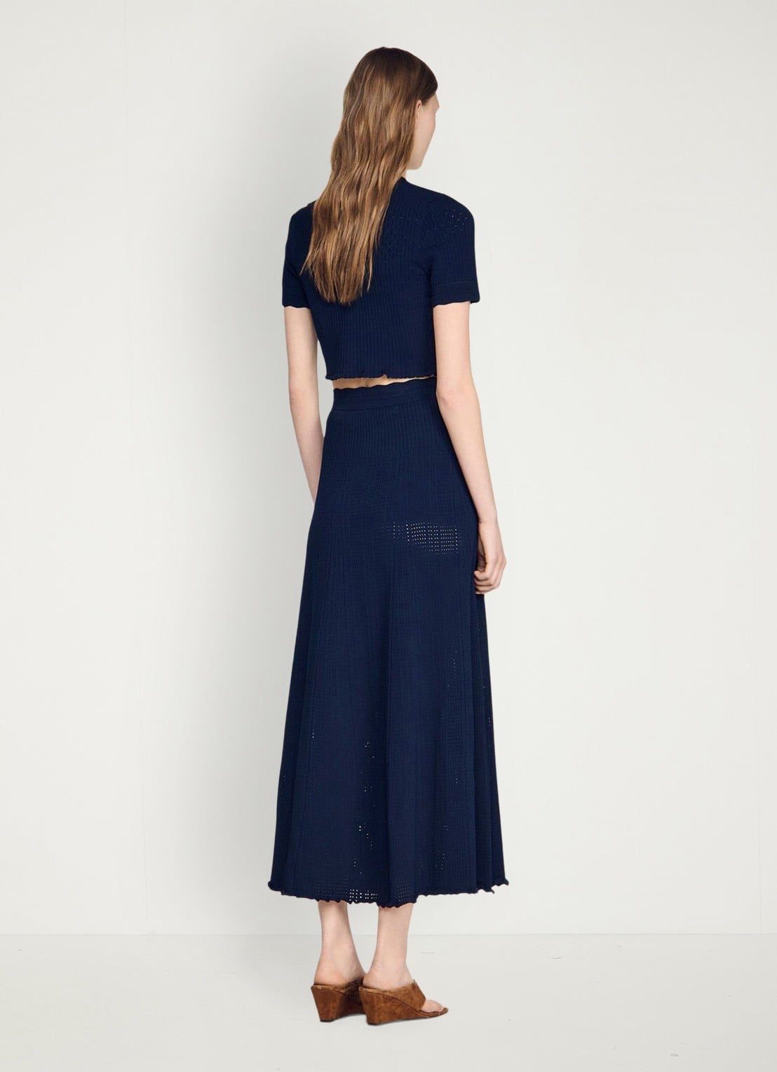 Sandro Ribgebreide maxi rok met opengewerkt dessin - achterkant 4 blauw