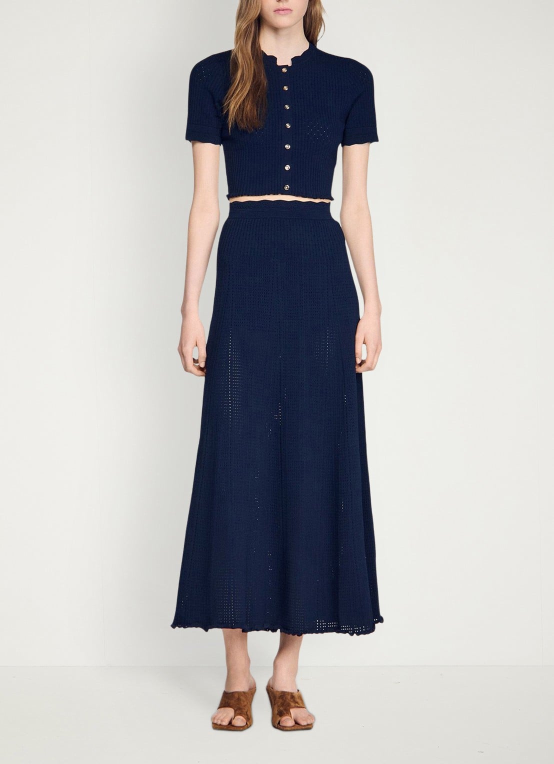 Sandro Ribgebreide maxi rok met opengewerkt dessin - detail 2 blauw