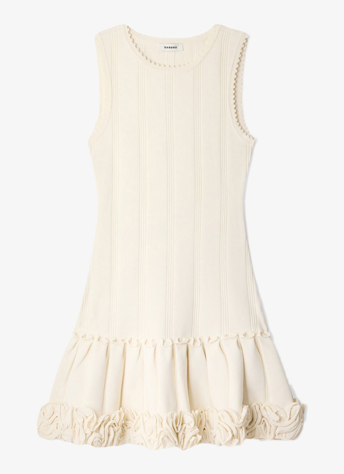 Sandro Ribgebreide mini jurk met plooien - voorkant 2 creme