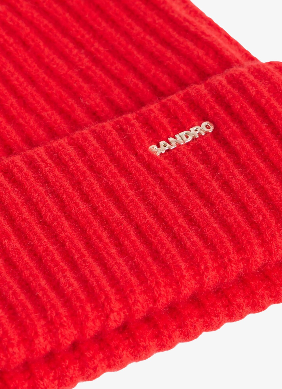 Sandro Ribgebreide muts in kasjmierblend met logo - detail 2 red / rood