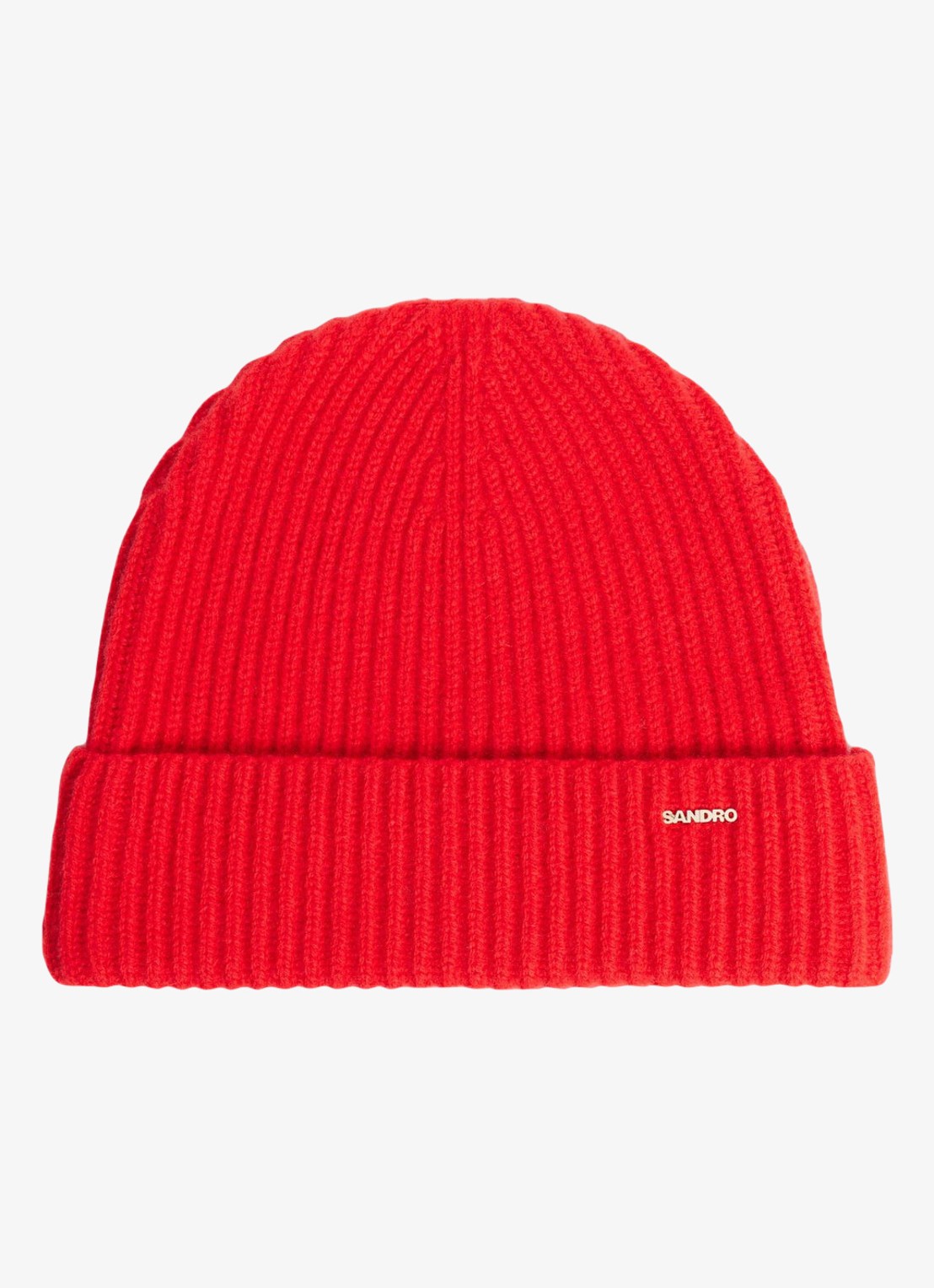 Sandro Ribgebreide muts in kasjmierblend met logo - voorkant red / rood